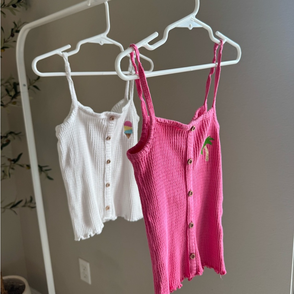 Pink and White Button-Up Tank Tops